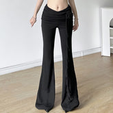 Schwarze Gothic-Schlaghose mit gerüschter hoher Taille